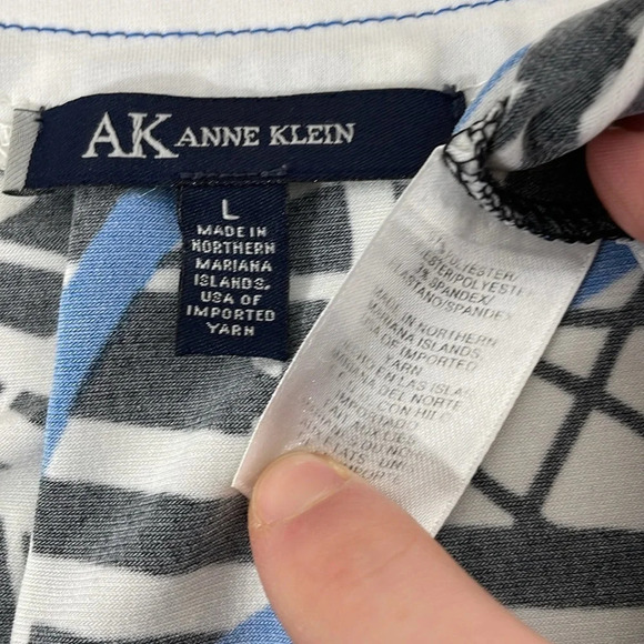 Anne Klein Dress Womens Large Blue Line Pattern Short Sleeve A-Line Midi - Picture 12 of 16